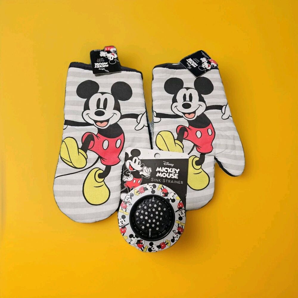 Mickey Mouse Kitchen Decor 2 Oven Mitts And A Sink Strainer NEW
